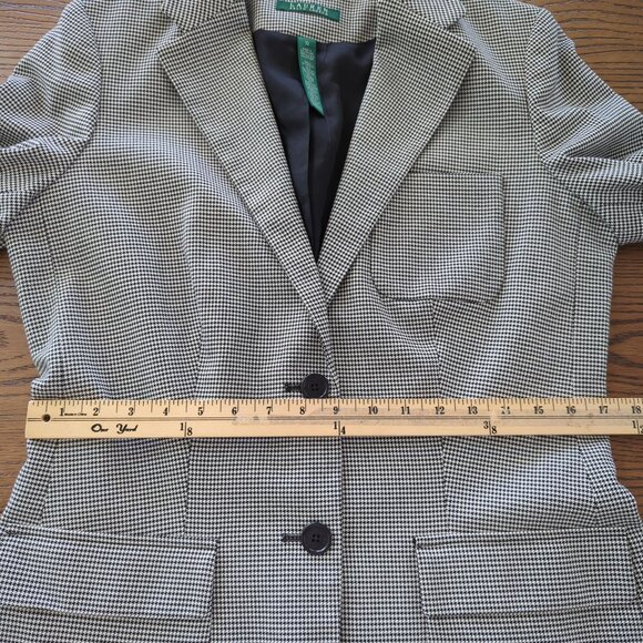 Lauren Ralph Lauren‎ Womens Houndstooth Blazer Jacket Black White 2-Button sz 10 - Picture 12 of 16